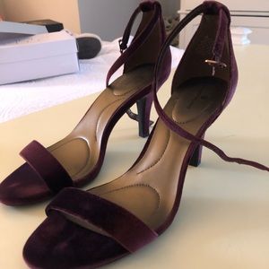 Maroon velvet heels